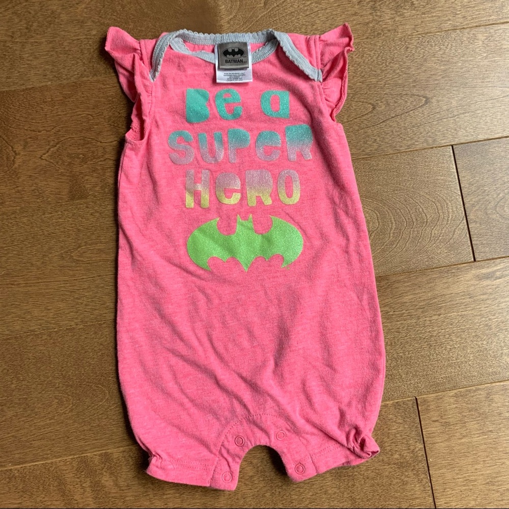 3/$10 BATMAN Baby girl pink romper 0-3m